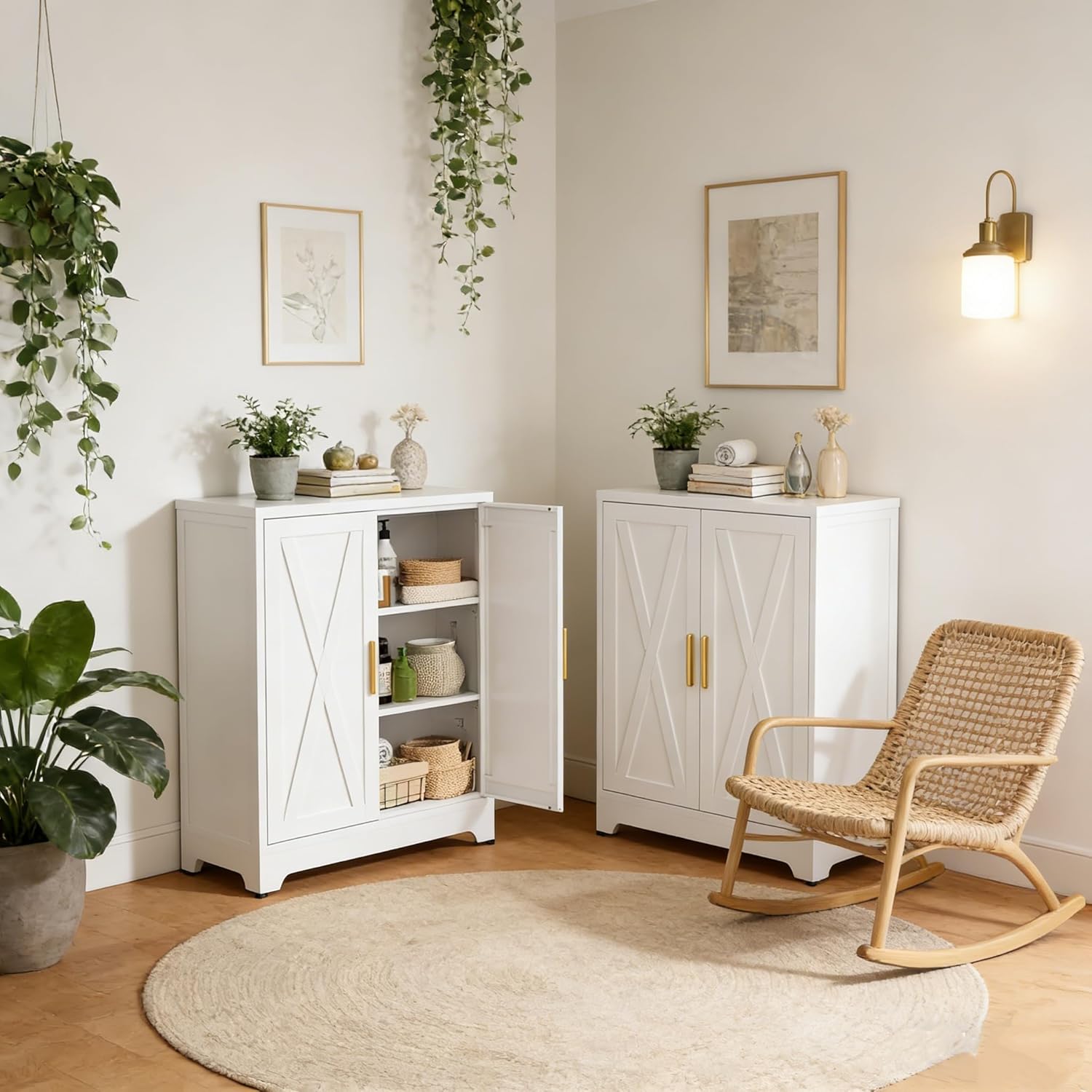 Modular Metal Storage Cabinet,75" White Stackable 2-in-1 Metal Cabinets with 4 Doors & 6 Adjustable Shelves,Freestanding Floor Storage for Kitchen,Home Office Living Room,Dining Room