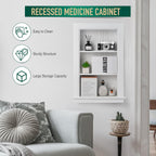 14 x 24 Medicine Cabinet Recessed, Wall Niche, Bathroom Wall Cabinet, 3-Tier, Between Studs Shelving for Drywall, White