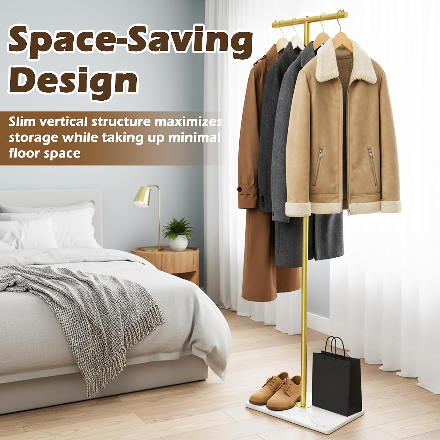 T-shaped Coat Rack Freestanding with Marble Base, 72" H Clothes Display Rack, Heavy-duty Clothes Rack, Modern Metal Coat Hanging Rack for Boutique, Hallway, Entryway, White