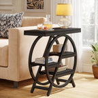 Tribesigns End Table for Living Room, 3-Tier Narrow Side Table with Storage, Wood Sofa Side Table with Geometric Metal Frame, Industrial Nightstand and Bedside Table for Bedroom, Black