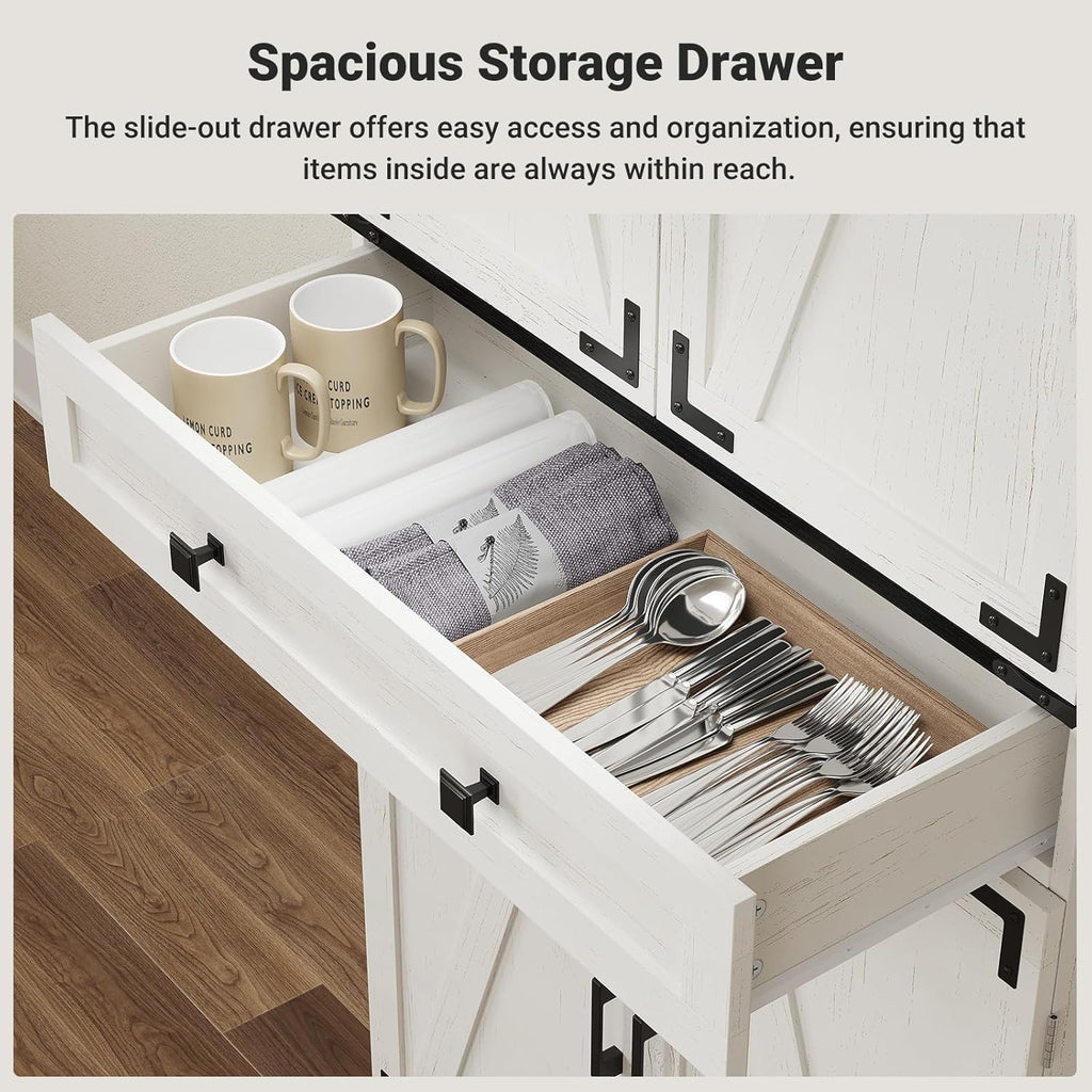 72" Kitchen Pantry Cabinet, Pantry Storage Cabinet with 8 Door Shelves and 3 Pull Out Shelves, Tall Pantry Cabinet with Adjustable Shelf and Large Drawer, Farmhouse Food Kitchen Hutch, For Dining Room