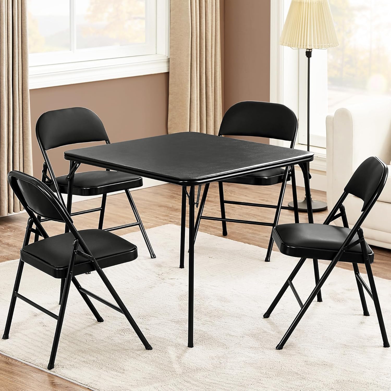 VECELO 34'' Folding Card Table Square with Soft Padded Tabletop, Portable for Dining Room, Parties, Games, Puzzles, Black