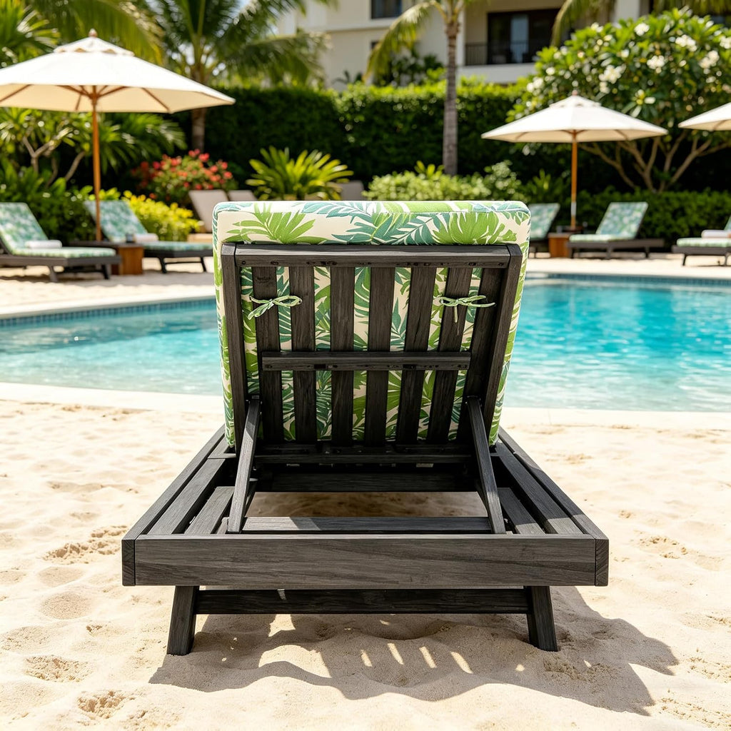 Lounge Chairs for Poolside- Adjustable Outdoor Chaise Lounge Chair with Cushion, Acacia Timber Patio Sun Lounger, Poolside Reclining Lounge Chair(Size:Green,Color:A)