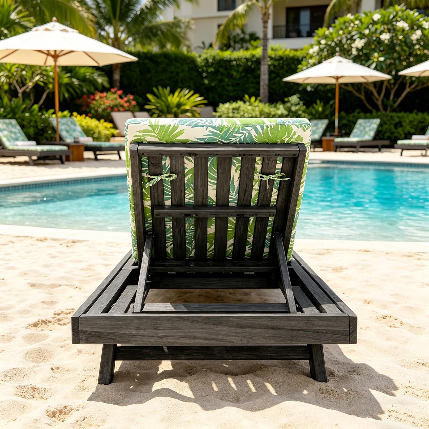 Lounge Chairs for Poolside- Adjustable Outdoor Chaise Lounge Chair with Cushion, Acacia Timber Patio Sun Lounger, Poolside Reclining Lounge Chair(Size:Green,Color:A)