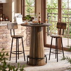 LITTLE TREE 31.5'' Round Bar Table, 37.4" H Wood Pub Table with Metal Ring Footrest, Industrial Farmhouse Bar Table for Kitchen, Dining Room, Pub, Rustic Brown(Only Table)