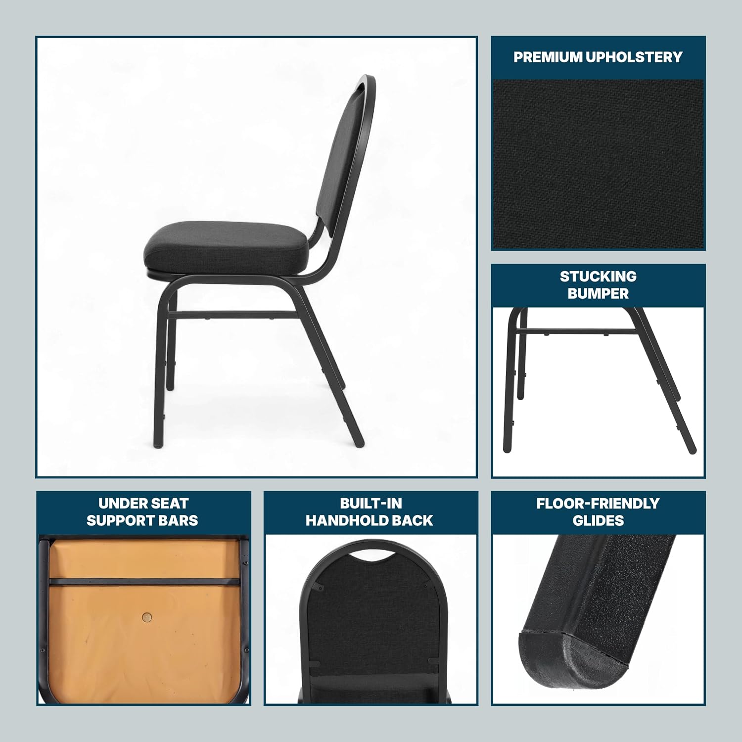 OEF Furnishings OEF9260-BT/2 Commercial-Grade Dome Back Banquet Stack Chair (Black Fabric, Black Powder-Coated Frame, 2-Pack)