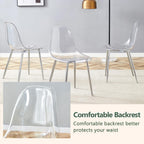 Clear Acrylic Dining Chairs Set of 4, Armless Modern Side Chairs with Transparent Seat, Ergonomic Backrest and Chrome Metal Legs, Ghost Style Kitchen Chairs for Dining Room, Living Room