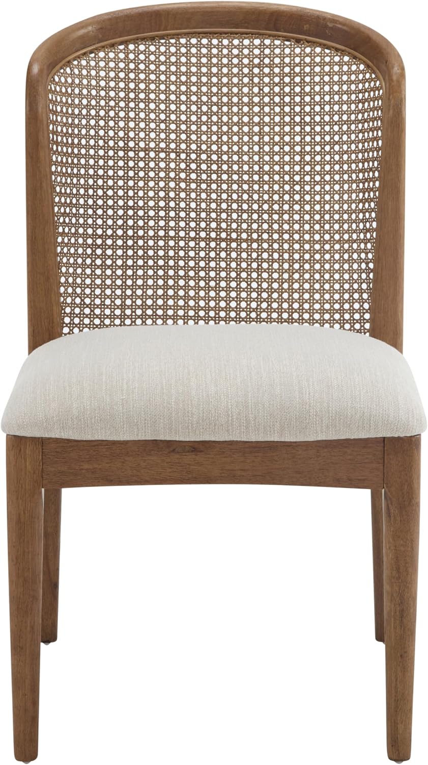 Christopher Knight Home Lilia Dining Chairs Set of 2, Modern Dining Chair with Fabric Upholstery, Rubberwood Frame Kitchen Chairs with Cane Webbing, Extra Seat for Dining Room, Beige + Walnut