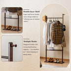 SOBIBO Clothes Rack Solid Wood Coat Rack with Shelves and Hooks – Garment Clothing Rack Coat Rack with Storage for Hallway, Bedroom, Living Room, 23.6 inch, Walnut