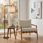 Modway Nomi Teak Wood Outdoor Sling Accent Chair in Sand - Faux Leather Vegan Patio Armchair with Removable Cushioned Upholstery