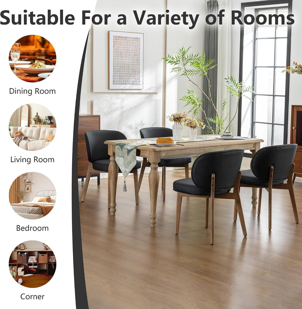 YOUNIKE Dining Chair with High Back Set of 8 Mid Century Modern Kitchen Chair Faux Leather Upholstered Armless Chair 20" Wide Padded Seat with Wooden Legs for Kitchen Dining Living Room Bedroom Black