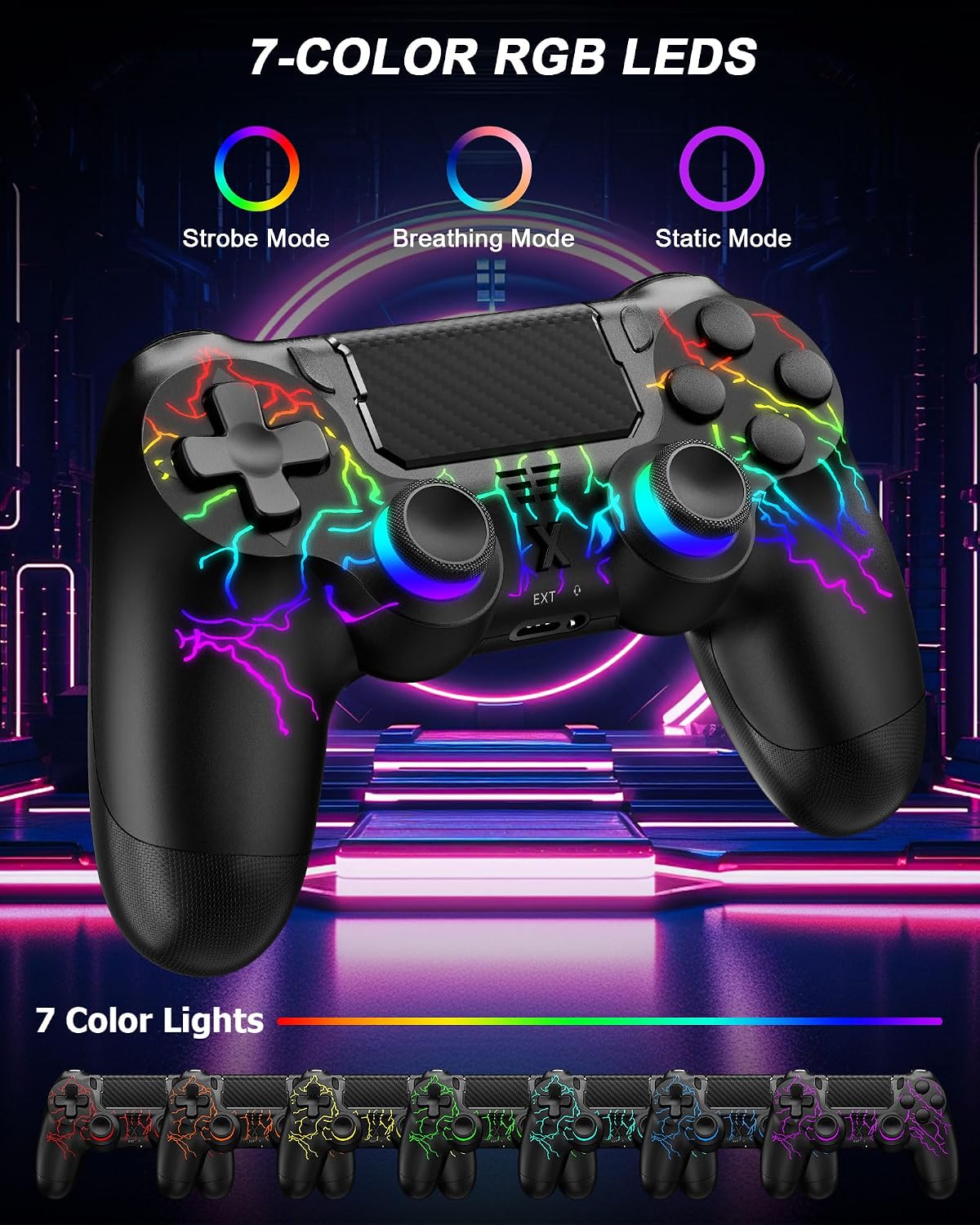 Wireless Controller for PS-4, Dual Vibration Game Joystick/Motion Sensing/Touchpad/Speaker/3.5mm Audio Jack Headphone, Upgraded Six-Axis Sensor, Compatible with PS4/Slim/Pro Console/PC (black-crack)
