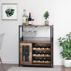 GAOMON Wine Bar Cabinet with Detachable Wine Rack, Wood Bar Cabinet with Storage Space & Glass Holder, Mesh Door, Small Modern Buffet Sideboard for Liquor and Glasses