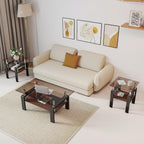 IANIYA 3 Pieces Living Room Table Set, Coffee Table Set of 3 Modern Rectangle Tempered Glass Coffee Table with 2 End Side Tables, 3 Piece Table Sets for Apartment Home Office (3, Brown)