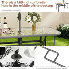 TLSUNNY Patio 30"X 55" Rectangular Glass Table with 1.69″ Umbrella Hole | Outdoor Dining Table for 6, with Powder-coated Metal Frame, 5mm Thickened Glass, 220LBS, All-Weather for Graden, Backyard