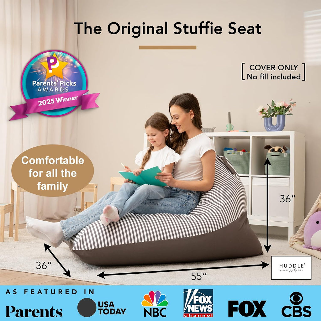 Huddle Original Stuffed Animal Storage Chair Washable Bean Bag Cover (No Filler) for the Perfect Kids Bean Bag Chair. XL Bean Bag Stuffed Animal Storage Bags | Store 100+ Toys 100% Cotton Canvas Grey