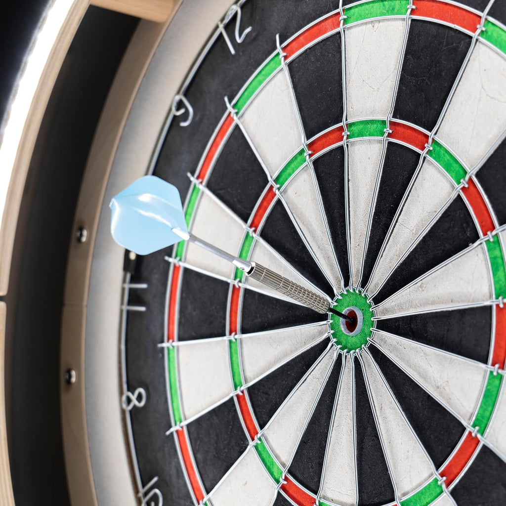 Dart Board Cabinet Set with LED Light; Bristle Dartboard, Built in LED Light, Darts and Chalkboards