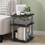 Furinno Turn-N-Tube Toolless Assembly Side Table, Grey 3-Tier End Table, Night Stand, Bedside Table for Living Room, Bedroom, Home Office, Grey Oak/Black