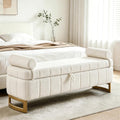 End of Bed Bench with Storage, 63" Storage Bench for Bedroom King Size Bed, Storage Ottoman Bench with Golden Metal Legs, Bedroom Benches for Entryway Hallway, Teddy Cream White
