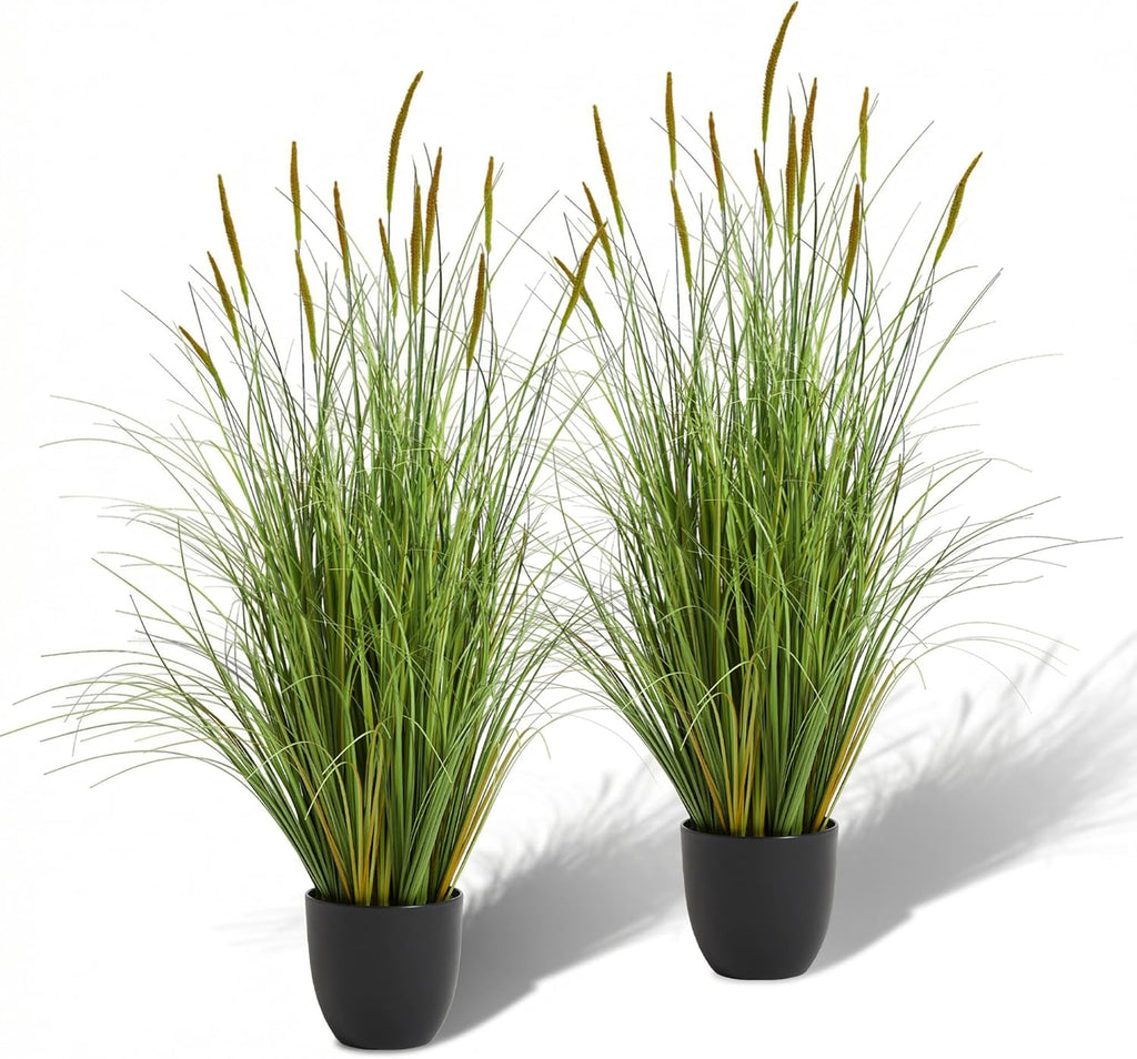 Worth Garden 3ft Artificial Cattail Grass 2 Pack, 35in Faux Reed Plants in Pot, Fake Onion Grass Floor Plants for Indoor Outdoor Home Office Patio Decor, Realistic Greenery Housewarming Gift