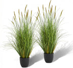 Worth Garden 3ft Artificial Cattail Grass 2 Pack, 35in Faux Reed Plants in Pot, Fake Onion Grass Floor Plants for Indoor Outdoor Home Office Patio Decor, Realistic Greenery Housewarming Gift