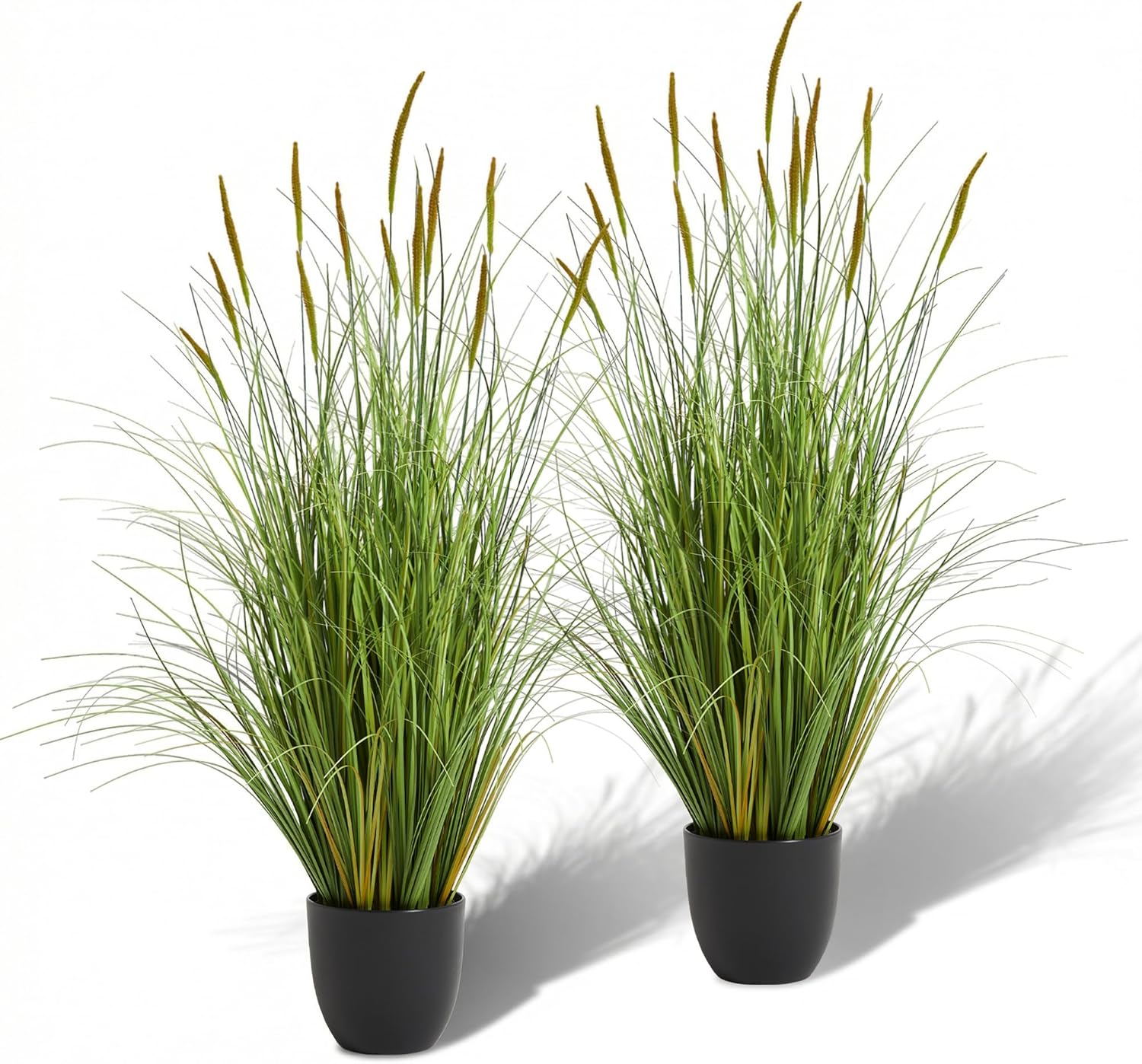 Worth Garden 3ft Artificial Cattail Grass 2 Pack, 35in Faux Reed Plants in Pot, Fake Onion Grass Floor Plants for Indoor Outdoor Home Office Patio Decor, Realistic Greenery Housewarming Gift