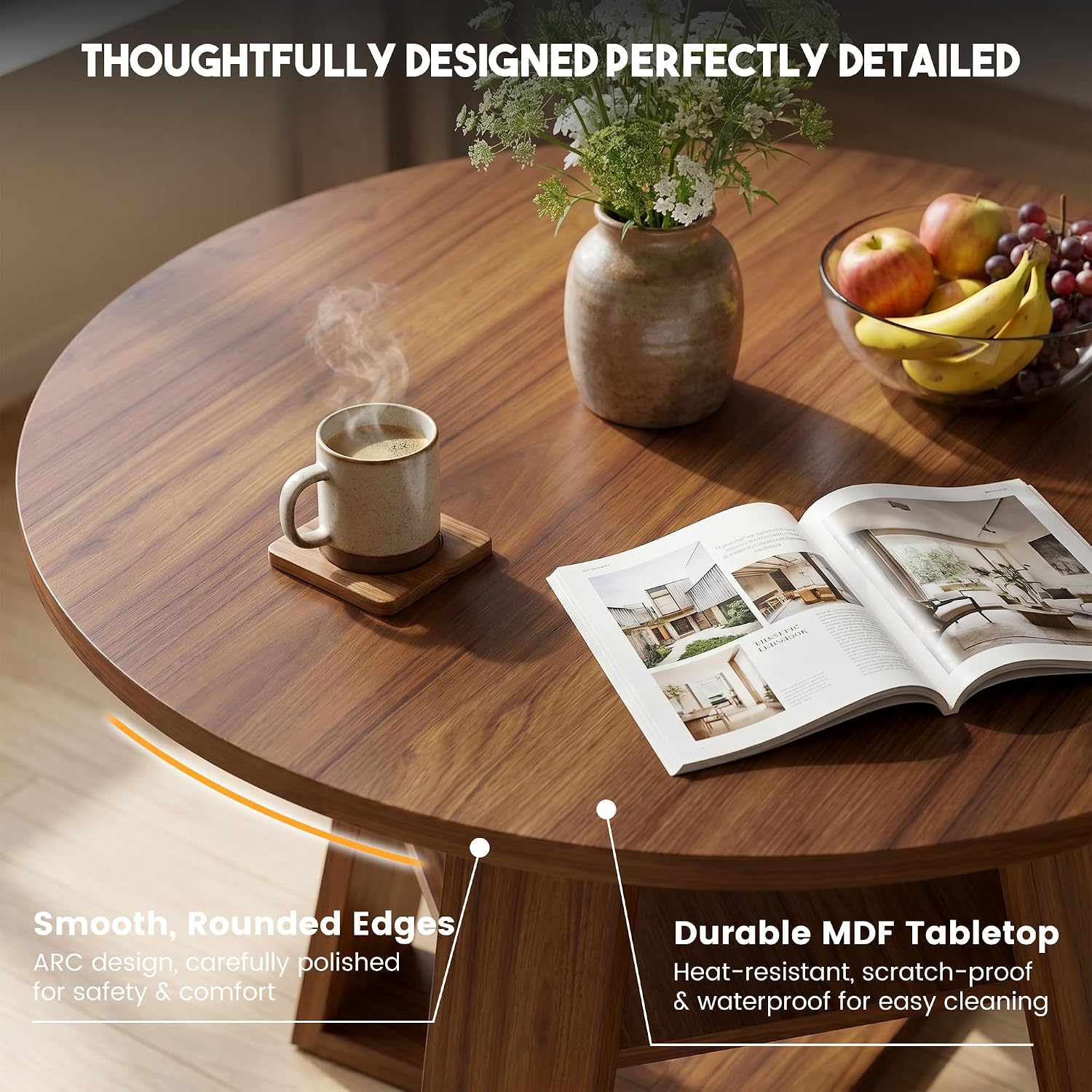 Miereirl Round Dining Table Set for 4, 43.31 Inch Round Kitchen Table and Chairs Set with Storage Shelf, Space Saving Dining Room Table Set, Modern Dining Set for Apartment, Kitchen, Dining Room