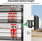 SNTD 8 Tiers Over the Door Organizer - Height Adjustable Pantry Organizers and Storage with Dense Mesh Baskets, Anti-Swing Hanging Door Spice Rack for Kitchen Bathroom (Black, 17" W x 6" D x 69" H)