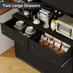 Garvee 47" Fluted Kitchen Pantry Cabinet with Countertop and Charging Station - Tall Pantry Storage Cabinet with 2 Drawers and Adjustable Shelves for Dining Room, Living Room