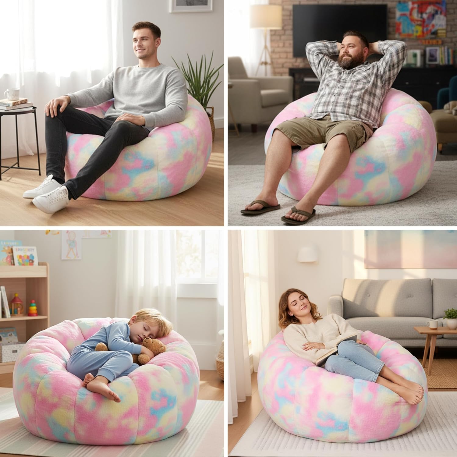Cvortll Bean Bag Chair, Floral Shaped Beanbag, Faux Fur Adult Teen Kids Comfy Chair with Petal Armrest Chair, Bean Bag Couch for Bedroom, Living Room, Dorm, Game (Colorful)
