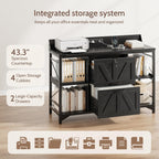 44" File Cabinet, Lateral Filing Cabinet for Home Office with 2 Drawers, Office Storage Cabinet with Lock and Key, Wooden Printer Stand with 4 Storage Shelves and Power Outlet, Office Furniture, Black