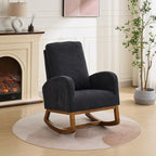 Rocking Chair, Nursery Chair, Polyester Accent Armchair, High Back Rocker with Side Pocket, Rubber Wood Legs, Walnut Finish, Living Room Bedroom Reading Nook, 250 lb Capacity, Black