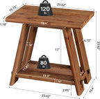 Solid Wood Side Table, Narrow Small End Table with 2-Tier Storage, Farmhouse Rectangle Bedside Nightstand for Living Room Bedroom, Small Places (1, Brown)