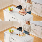 ONBRILL 47.3" Kitchen Island with 2 Storage Cabinets & 4 Drawers, Modern Imitation Marble Dining Table with Power Outlet, Island Bar Table for Kitchen, Dining Room, Living Room, White