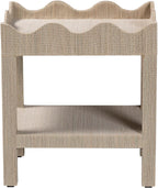 Bali & pari Sebastian Grasscloth Scalloped End Table - 2-Tier Accent Table with Open Shelf Storage for Living Room, Bedroom, or Entryway, Beige
