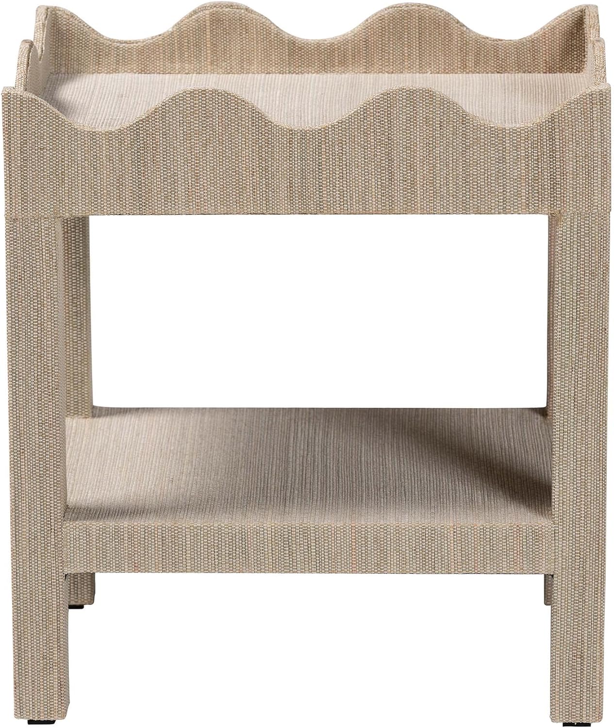 Bali & pari Sebastian Grasscloth Scalloped End Table - 2-Tier Accent Table with Open Shelf Storage for Living Room, Bedroom, or Entryway, Beige
