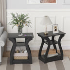 FROMJBEST Black End Table Set of 2 with Charging Station, Side Table with USB Ports and Outlets, Black Nightstand, 3 Tier End Table with Storage Shelf for Living Room, Bedroom