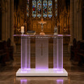 Clear Acrylic Holy Communion Table, Church Altar Table with LED Color Changing Lights & Remote Control, Mobile Worship Table with 4 Swivel Casters , Engraved Cross & Scripture for Church & Home Use