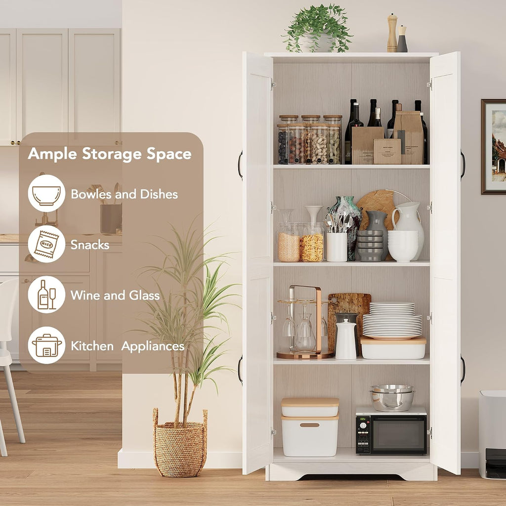 CABIHOME White Pantry Storage Cabinet 60" Tall, 2-Door Adjustable Shelf Cupboard for Kitchen, Bathroom, Living Room - Tall Storage Furniture