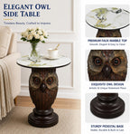 Rustic Brown Owl Accent Table - 22.83" Geometric Owl Sculpture Side Table with 17.72" Round Marble Pattern Top, Decorative Bird Statue Nightstand for Cottage & Lodge Style Interiors, 24.25 LBS