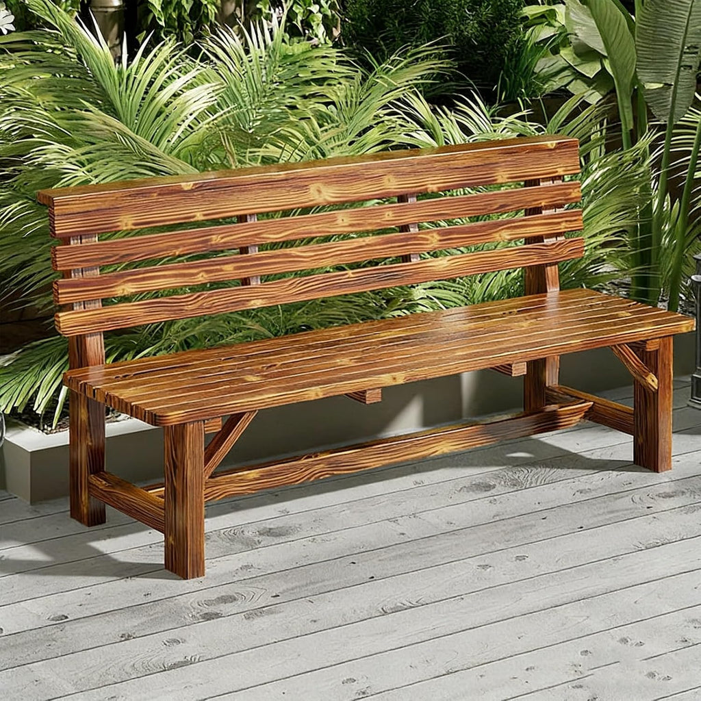 Wood Bench Outdoor with Backrest, Double Garden Bench, Suitable for Parks, Courtyards, Lawns, Playgrounds, and Terraces(Brown,160x40x80cm/63x16x31in)