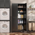 SteeLoong Kitchen Pantry Cabinet,75”Black Metal Storage Cabinets with Doors and 4 Adjustable Shelves,Kitchen Cabinet with 2 Gold Handles,Tall Cabinet for Livingroom, Bathroom