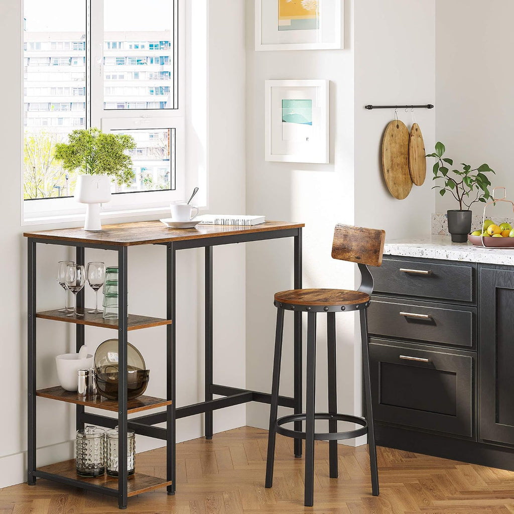 VASAGLE Bar Table with Sturdy Metal Frame, Easy Assembly, Industrial Design & Bar Stools, Set of 2 Bar Chairs, Kitchen Breakfast Bar Stools