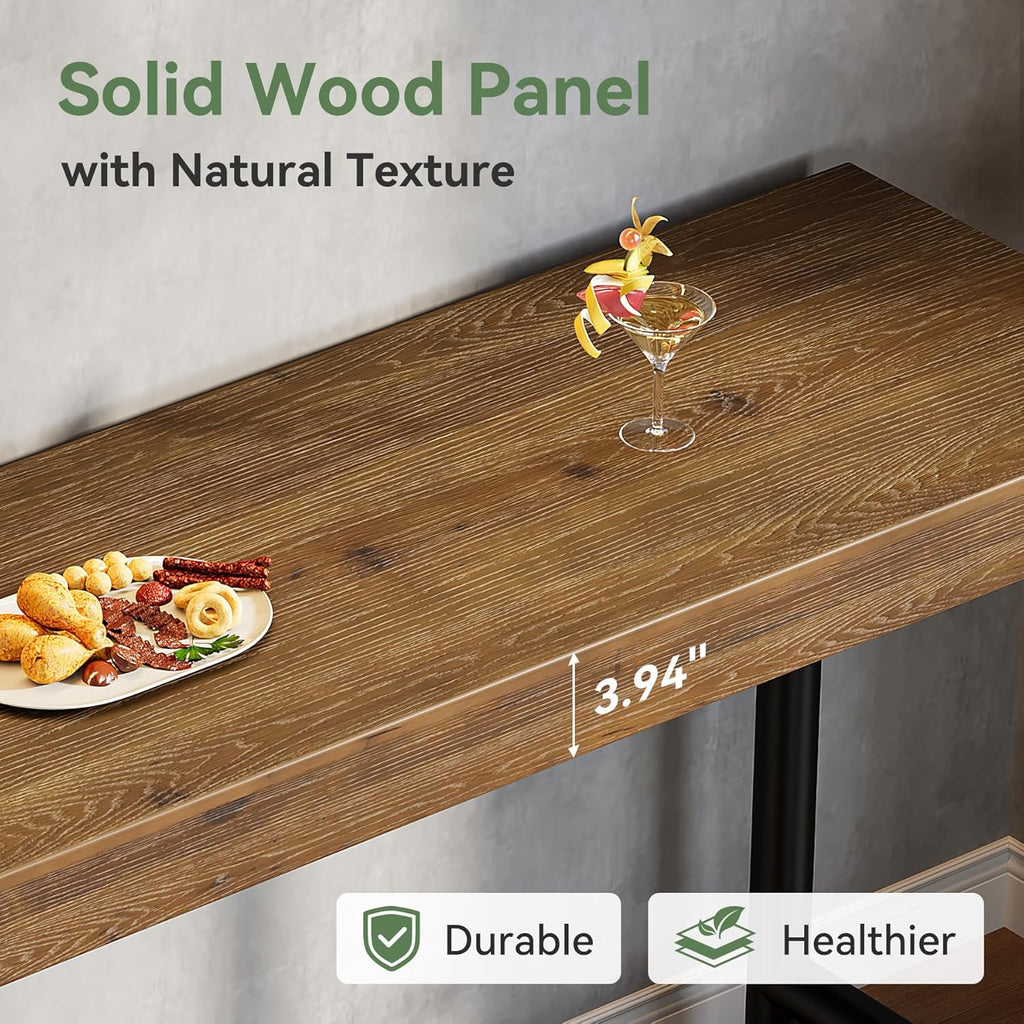 63" Solid Wood Bar Table, Long Counter Height Pub Top Table, Narrow Dining Breakfast Bar Units with Metal Sturdy Legs for Home Kitchen, Living Room, Bistro, Easy to Assemble