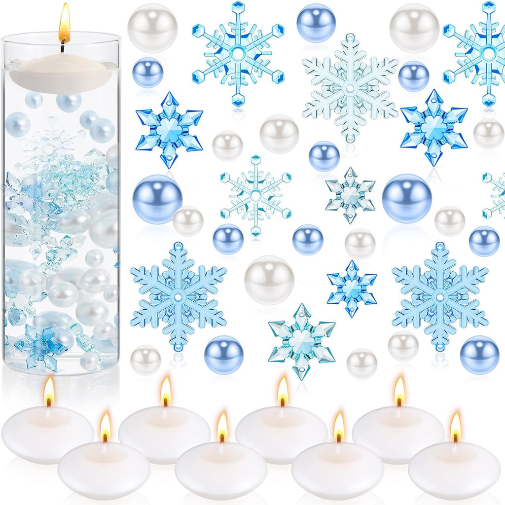 124 Pcs Christmas Vase Filler Pearls for Vase Filler Christmas Table Decor Floating Candles Centerpiece with 8 Floating Candles for Table Party Festival Decor, Not Included Clear Beads (Beauty Style)