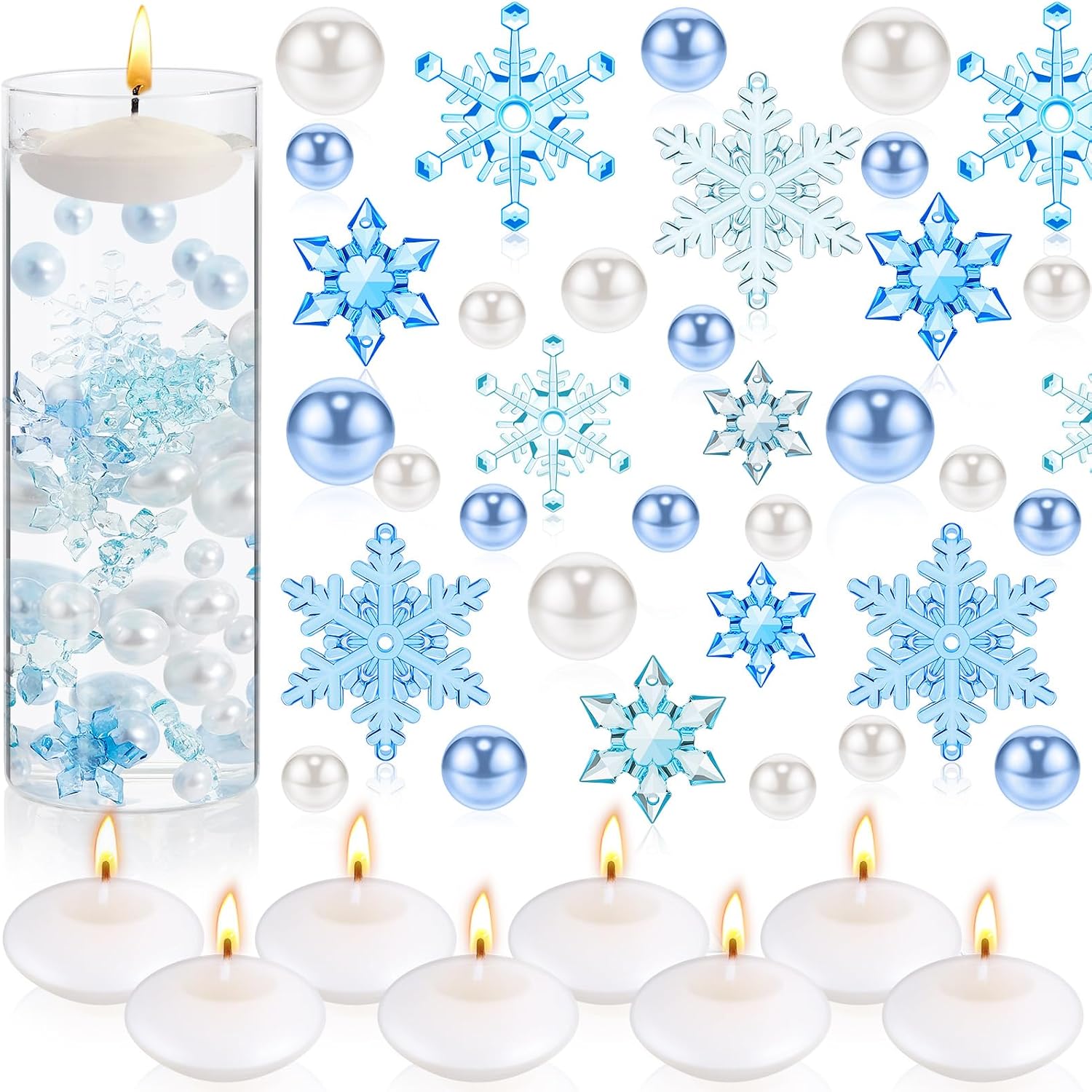 124 Pcs Christmas Vase Filler Pearls for Vase Filler Christmas Table Decor Floating Candles Centerpiece with 8 Floating Candles for Table Party Festival Decor, Not Included Clear Beads (Beauty Style)