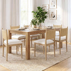 chairus Modern Coastal Dining Chairs Set of 2, Linen Upholstered Fabric Dining Room Chairs with Woven Rope Back, Farmhouse Wooden Kitchen Chairs, Natural Wood