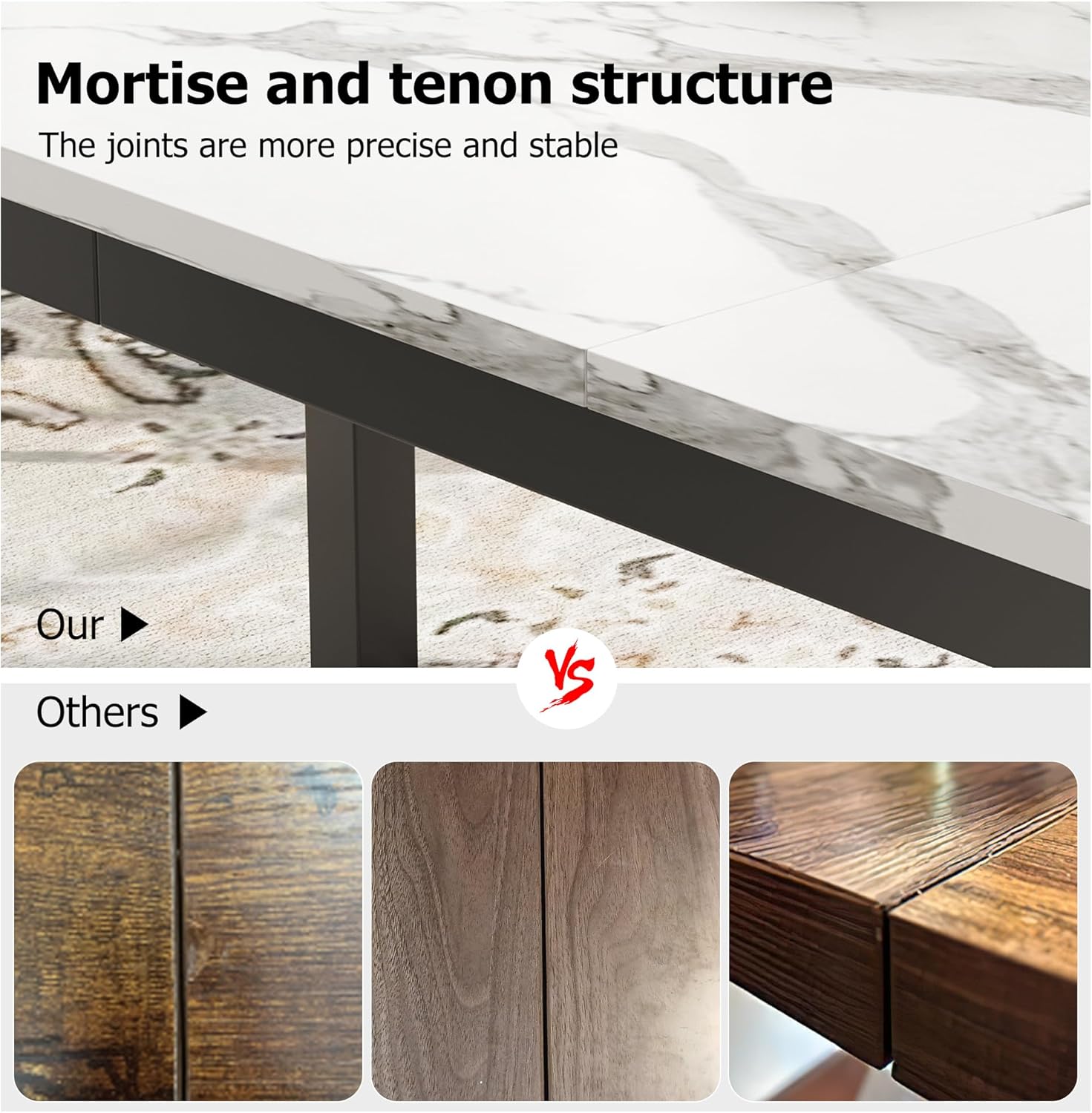 IDEALHOUSE Industrial Dining Table for 6-8 – Modern Rectangular Wooden Table with Sturdy Metal Legs, Rounded Corners, Large Conference or Writing Desk – White Faux Marble – Gray Color – Size: 1.8m x 0