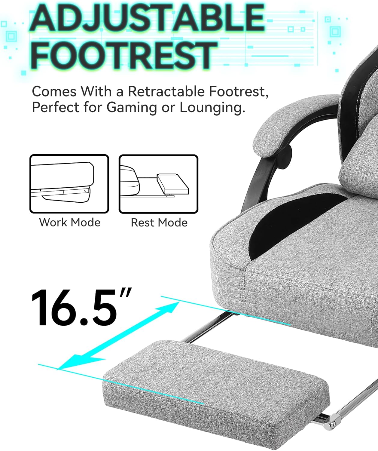 Gaming Chair, Computer Office Chair with Foot Rest, Ergonomic Fabric Desk Chair with Adjustable Lumbar Support & Headrest, Comfortable PC Reclining Gaming Chairs for Adults, Silla Gamer 350lbs