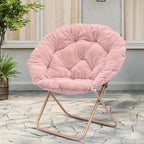 Cozy Saucer Chair, Living Room Chair, Faux Fur Soft Thick Padded Folding Chair, Comfortable Moon Chair for Living Room, Bedroom, Reading Nook, Modern Style, Pink